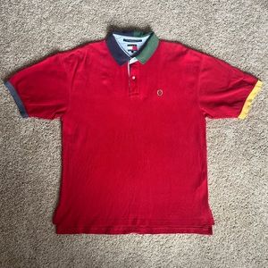 Vintage Tommy Hilfiger red color block polo button up
